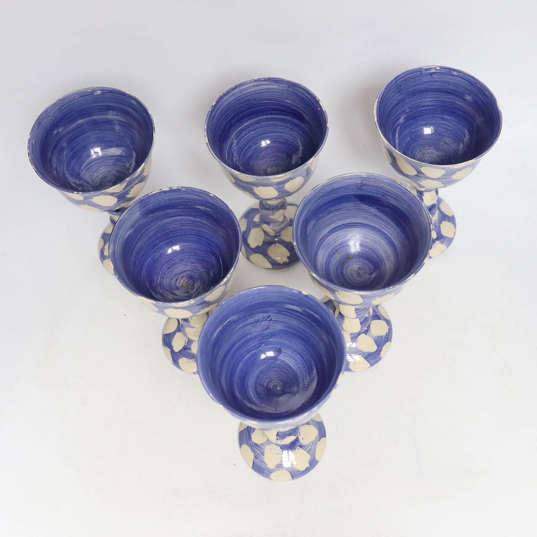 Genevieve Neilson, six pottery goblets, tallest 20.5cm